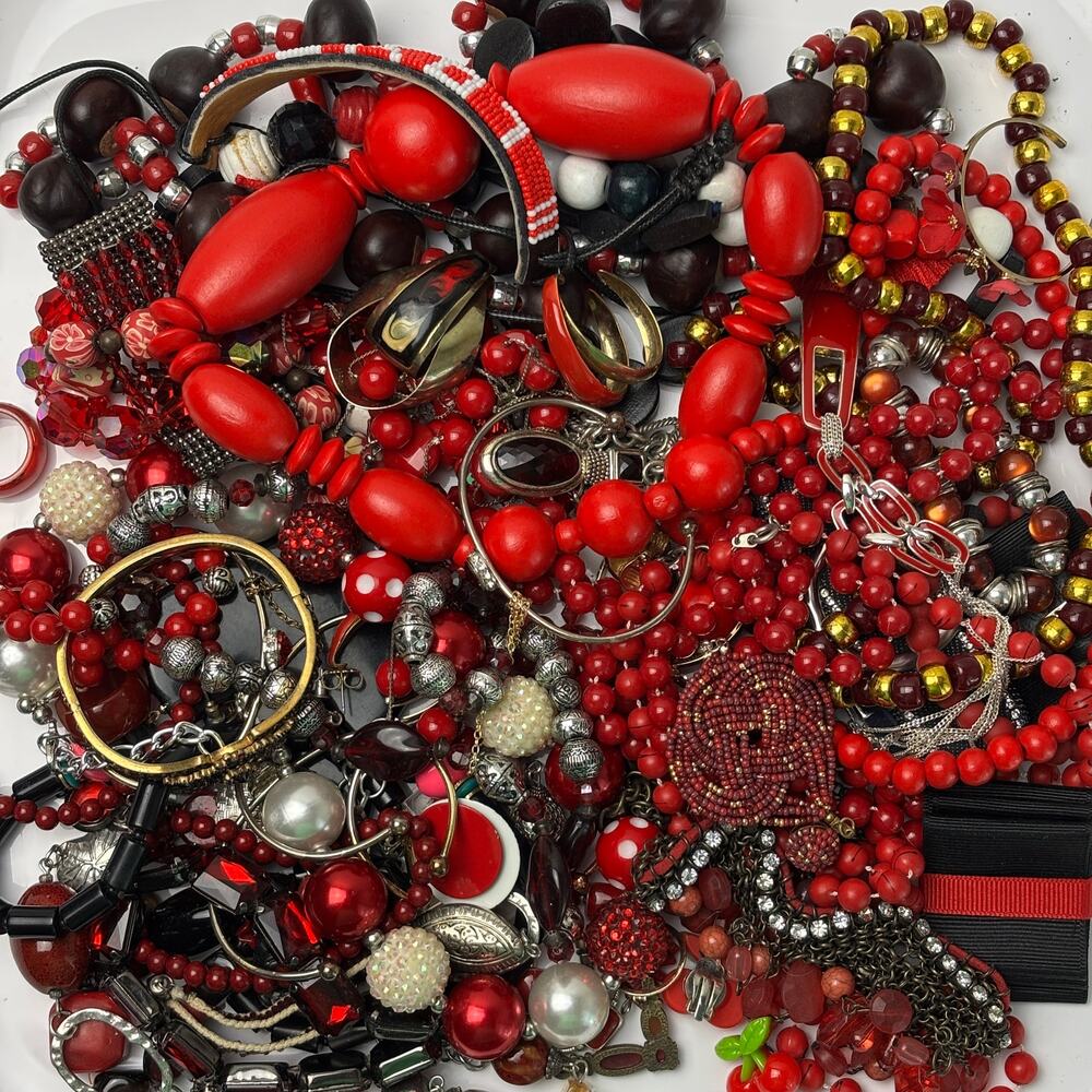 Curated Craft Jewelry Lot - 2.5 lbs Red Black Retro Love